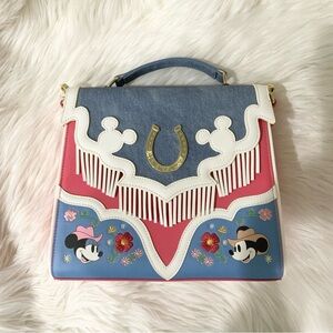 Loungefly Disney Mickey & Minnie Western Denim Crossbody Bag